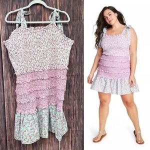 LoveShackFancy Pink and Green Floral Dress